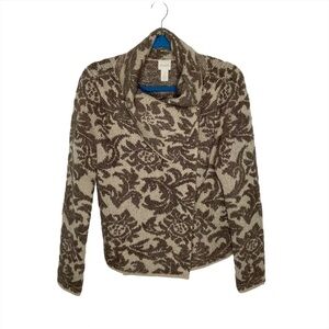 Chico’s Ryder Brown Paisley Wool Blend Cardigan Sweater